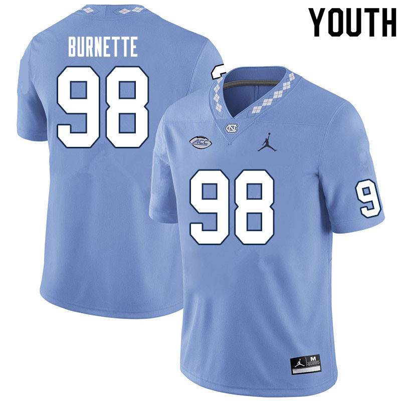 Youth #98 Noah Burnette North Carolina Tar Heels College Football Jerseys Sale-Carolina Blue